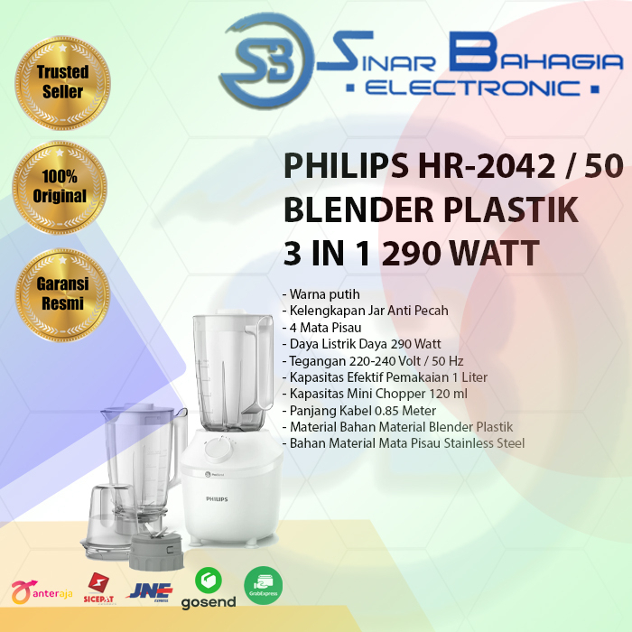 PHILIPS HR-2042 / 50 BLENDER PLASTIK 3 IN 1 290 WATT (NEW) (KHUSUS BANDUNG)