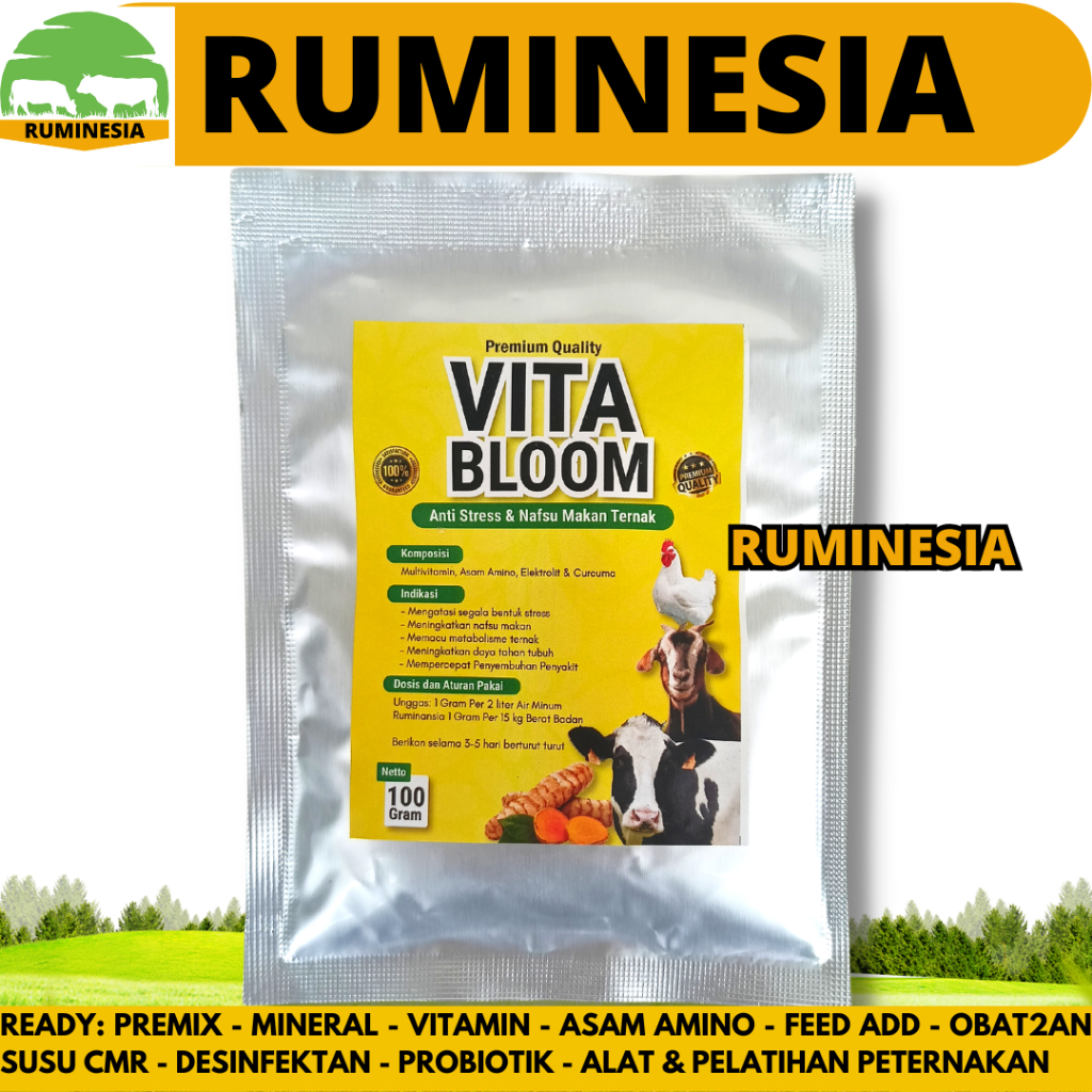VITA BLOOM 100 GRAM - Vitamin Lengkap Penambah Nafsu Makan Hewan Ternak Domba Kambing Sapi Babi Kuda
