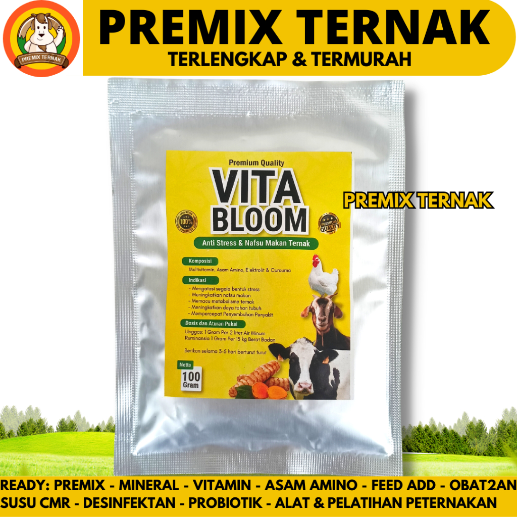 VITA BLOOM 100 GRAM - Vitamin Lengkap Penambah Nafsu Makan Hewan Ternak Domba Kambing Sapi Babi Kuda