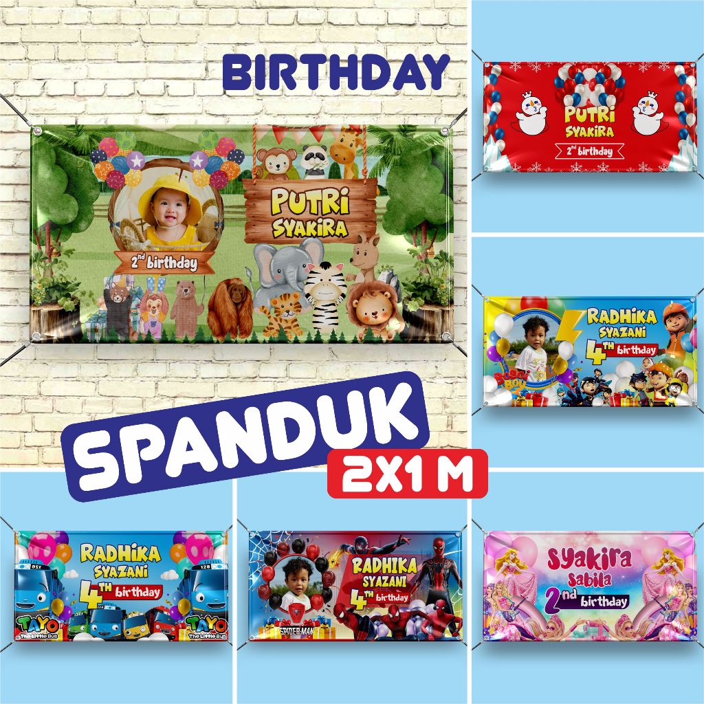 Spanduk (ukuran 2M X 1 M) Ulang Tahun Anak Cowok & Cewek / Banner Ultah / Birthday