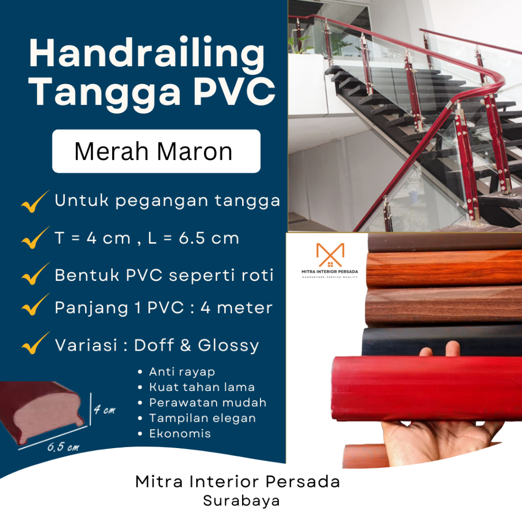 Railing tangga kayu/Handrail tangga PVC/Pegangan tangga merah maroon