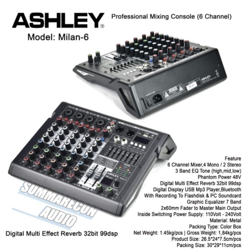 Mixer Ashley Milan 6 Original Mixer Bluetooth 6 Channel 4 Mono 2 Stereo