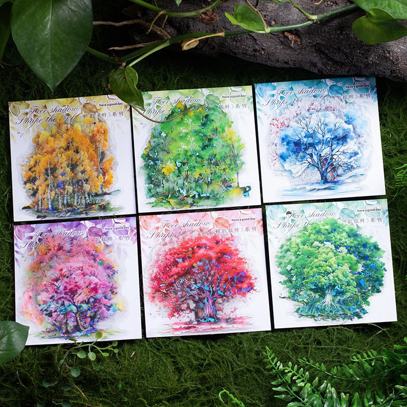 

Sticker PET transparan glitter hologram hutan pohon tree forest