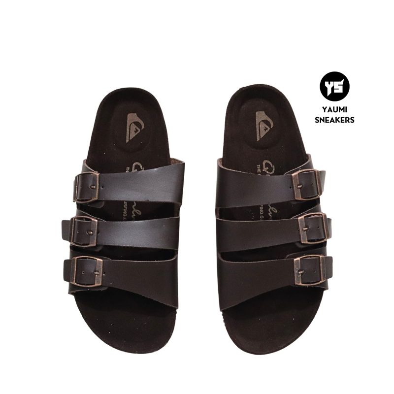 (COD) Sendal Tali3 Quicksilv3r Coklat Tua - Sandal Kulit Pria Premium