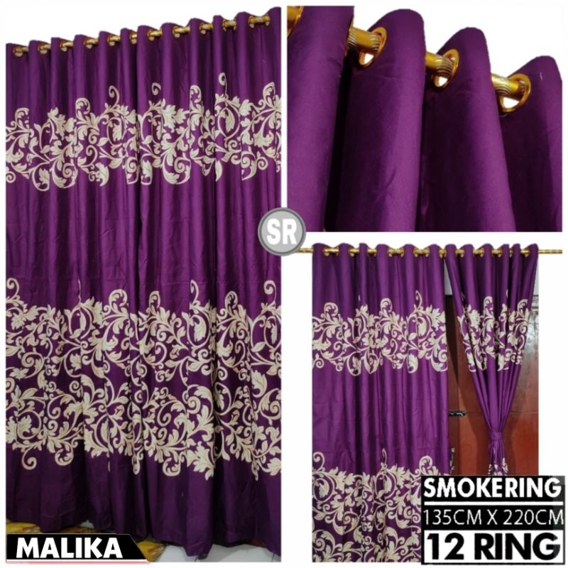 Gorden Jendela Pintu Kamar Smokring 12 Ring Minimalis Aesthetic Terbaru Motif Spica Ungu Panjang Teb