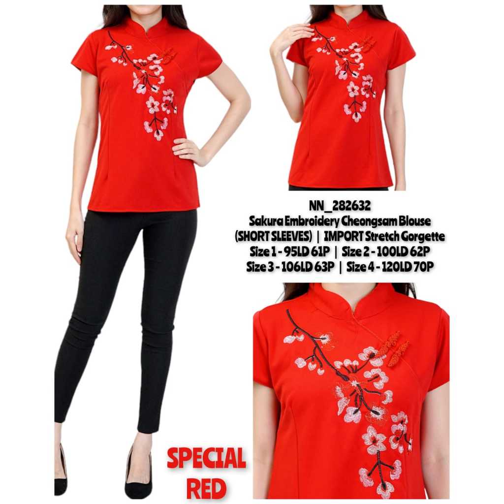 Baju Cheongsam Wanita Atasan blouse cheongsam merah