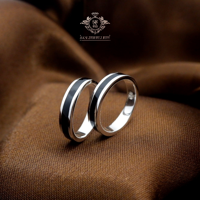 Cincin Kawin Nikah C352 – Premium Inlay Hitam Couple Custom Bahan Perak Palladium Platinum | SAN950