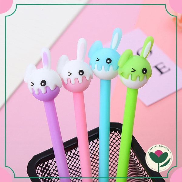 

Pulpen karakter kelinci lucu cute melted rabbit bunny kawai tinta gel hitam MK1386