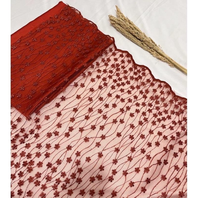 kain/ bahan tile rambat sakura dan furing satin velvet