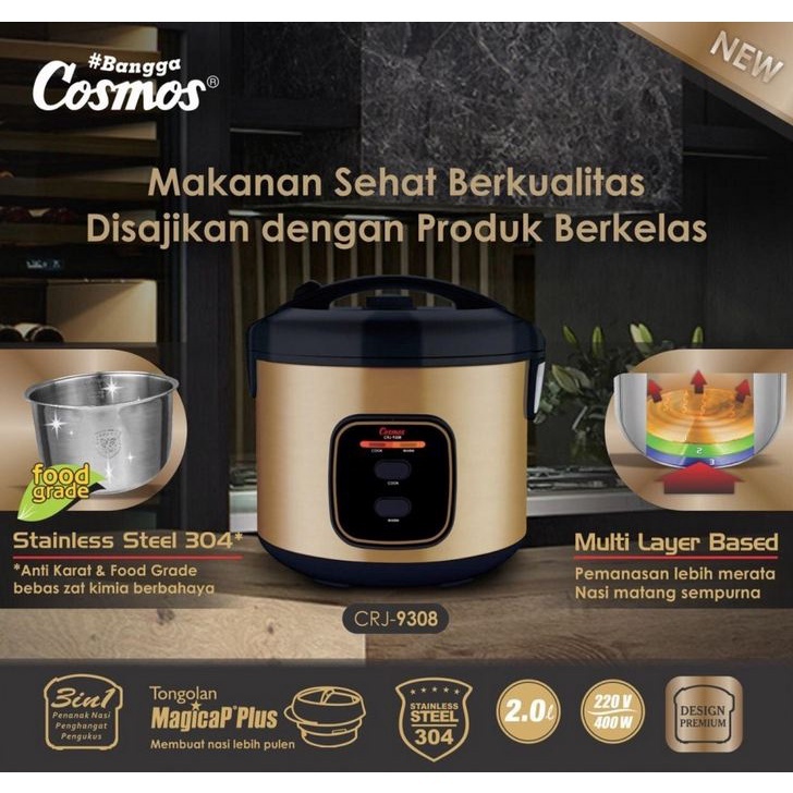 COSMOS Rice Cooker - CRJ 9308 - Penanak Nasi 2L - Cosmos CRJ 9308
