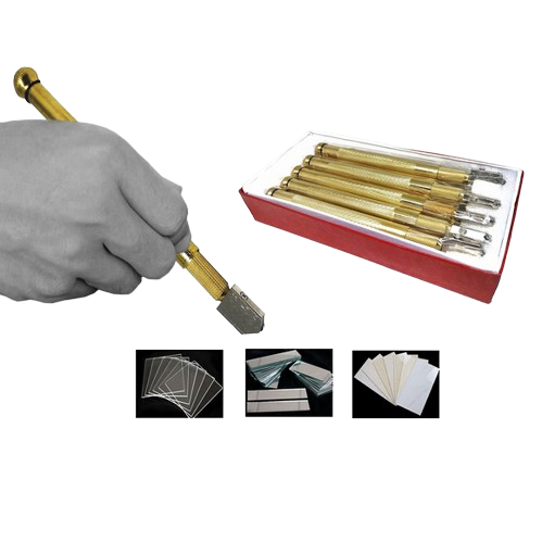 Cutter Glass Pisau Alat Pemotong Pembelah Kaca Gagang Besi Super Tajam