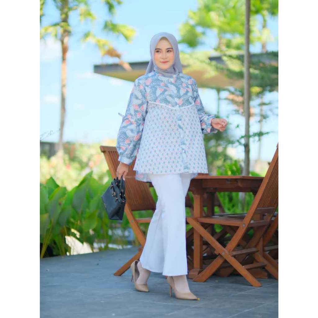Atasan Baju Batik Wanita blouse lengan balon panjang oversize tirozumma