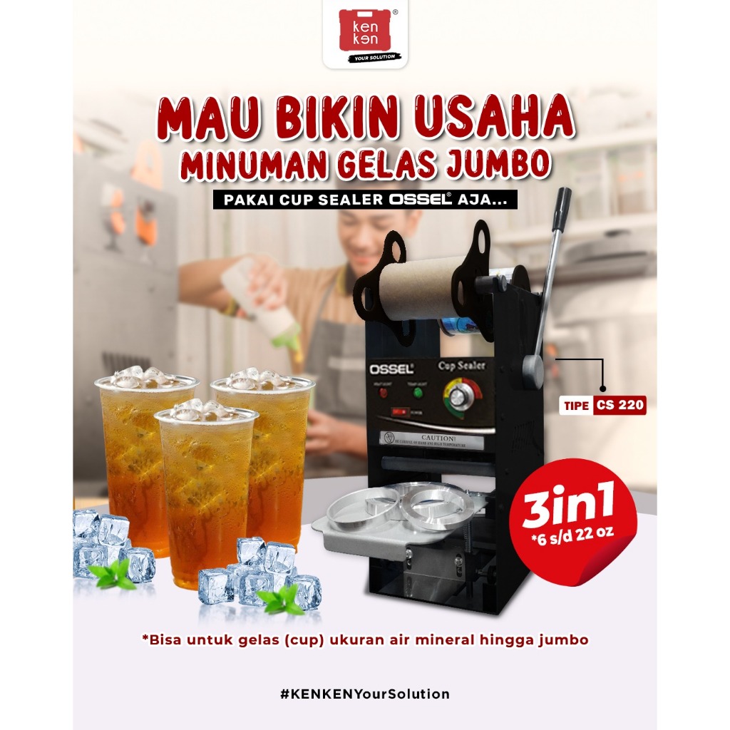 OSSEL Mesin Cup Sealer 22OZ Cup Sealer Gelas 22 Oz Tutup Gelas Plastik OSSEL