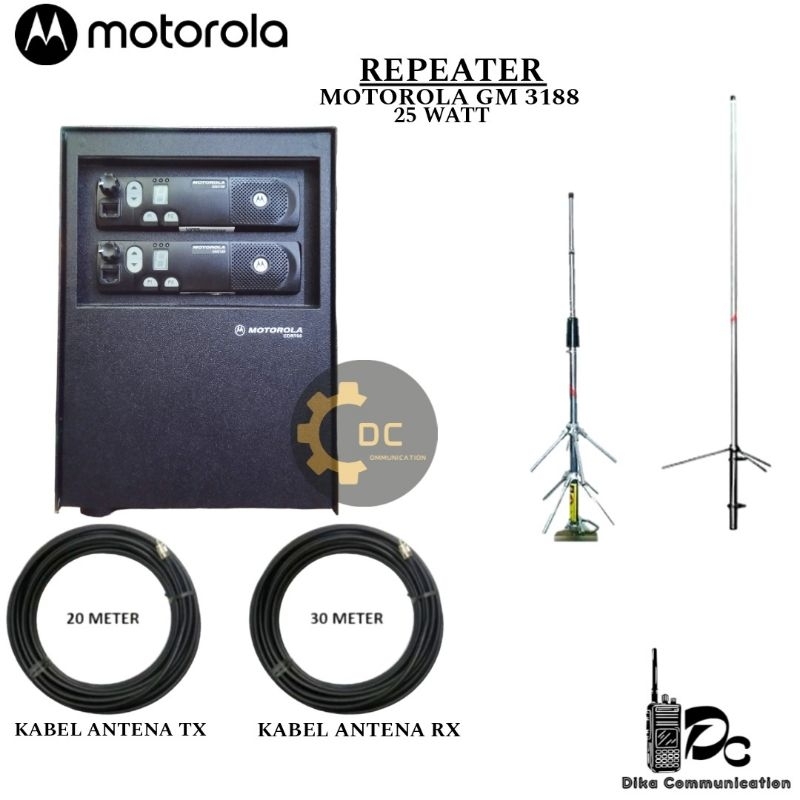 PAKET REPEATER MOTOROLA GM3188 UHF LENGKAP KABEL DAN ANTENA, SIAP PAKAI