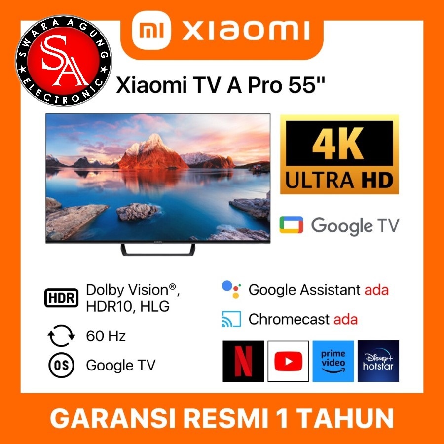 Led Digital UHD Smart Android TV 55 Inch Xiaomi Type: 55A PRO (Khusus Daerah Medan)