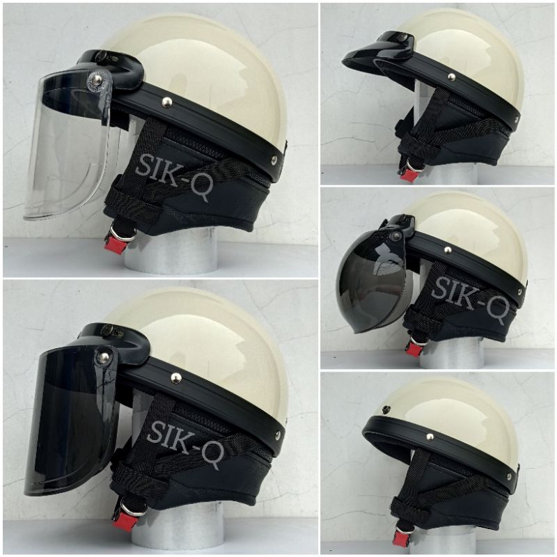Helm Chips Cetok Bogo setengah Retro Cream gloss -Helm Vintage-Helm Vespa Classic-Helm Retro Chips S