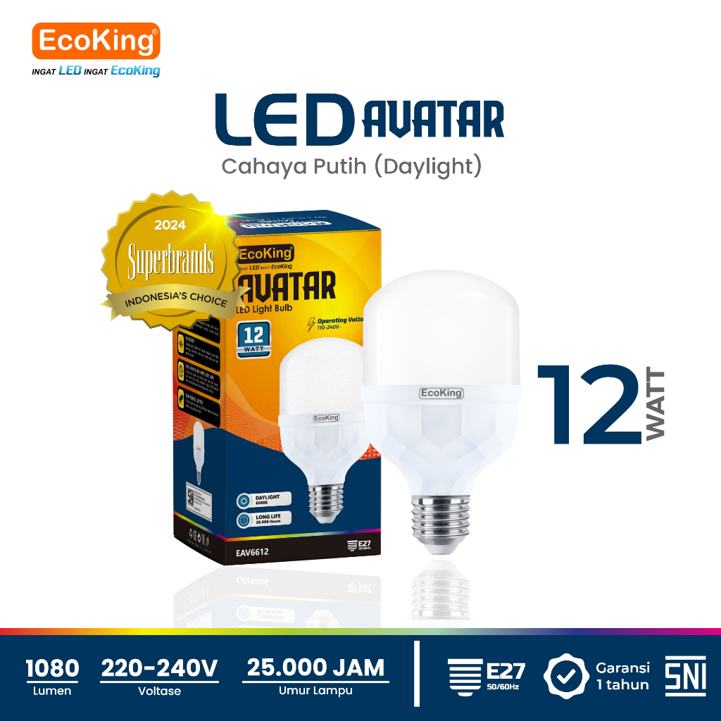 EcoKing Lampu Bohlam Rumah LED Avatar 12W Cahaya Putih (EAV6612DL)