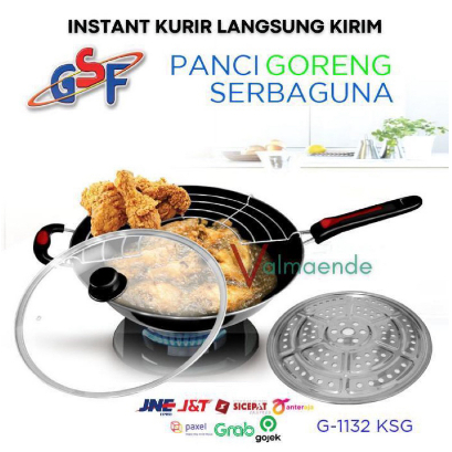 Panci Set Wajan Goreng Tutup Kaca Wajan Kukus anti Lengket GSF 1132KSG Tirisan GSF 1132KSG AXLO Pack