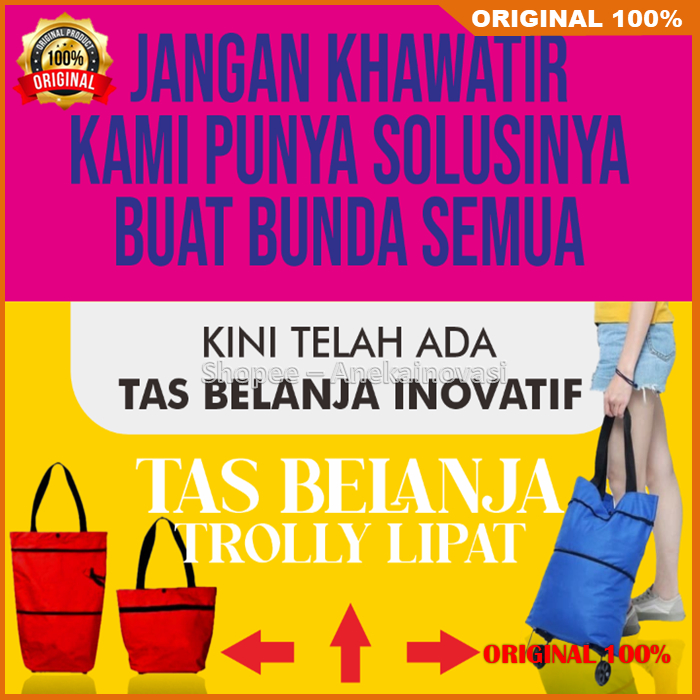Tas Belanja Besar Roda Tas Lipat Trolley Shopping Bag Serbaguna 100% ASLI ORIGINAL BELI 1 GRATIS 1