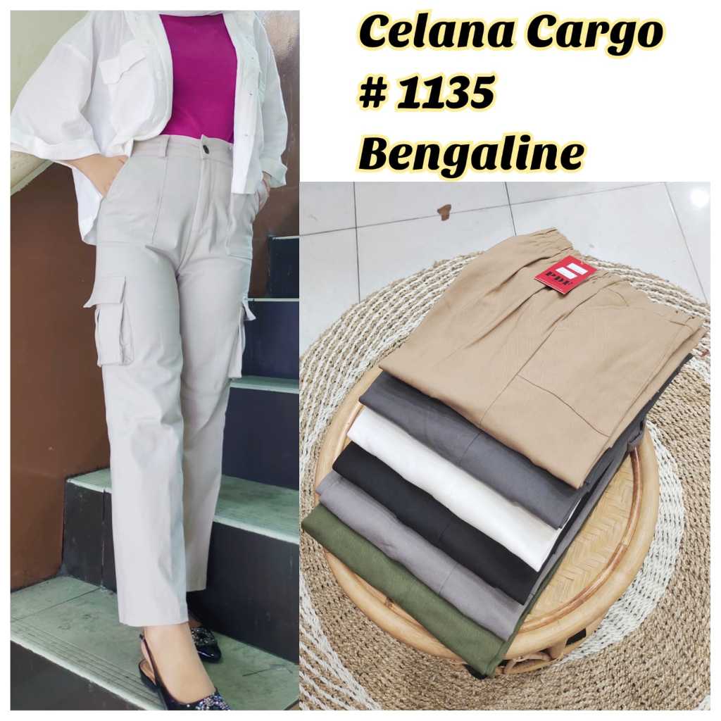 CELAN CARGO WANITA BAHAN BENGALINE DENGAN 4 KANTONG
