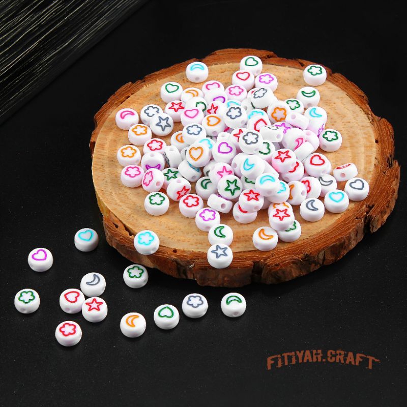 100 Pcs Manik manik Mote Bulan Bintang Hati Bunga Bulat pipih Manik manik Bulat pipih
