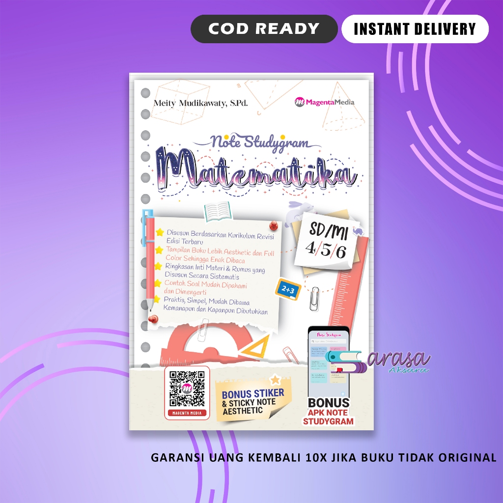 Buku Pelajaran Sd / Mi Note Studygram Matematika Kelas 4 5 6 Rumus & Rangkuman