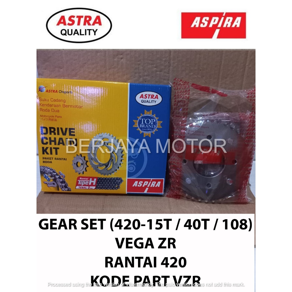 GEAR SET VEGA ZR RANTAI 420 KODE VZR 420-15T 40T 108 ASPIRA ORIGINAL