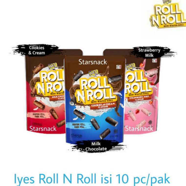 

KODE U15I Iyes Roll N Roll CoklatStroberiCookies Cream isi 1 bjpak
