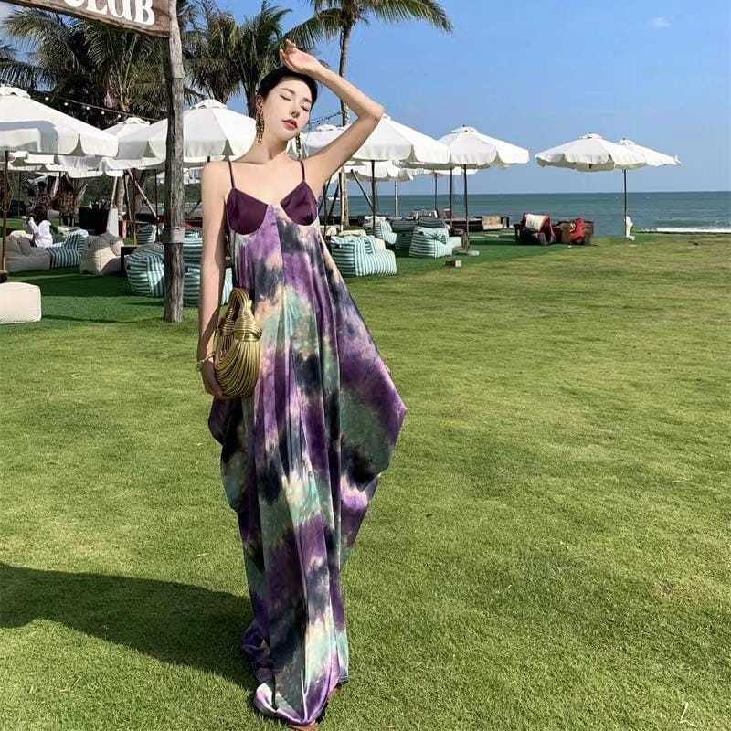 𝐑𝐄𝐀𝐃𝐘 𝐒𝐓𝐎𝐂𝐊 𝐒𝐀𝐅 - AIKO purple sateen long dress woman premium / korean summer dress / beachwear bali