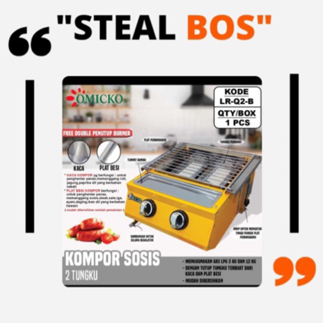 kompor panggangan sosis omicko 2 tungku kompor panggangan OMICKO 2 tungku panggangan gas