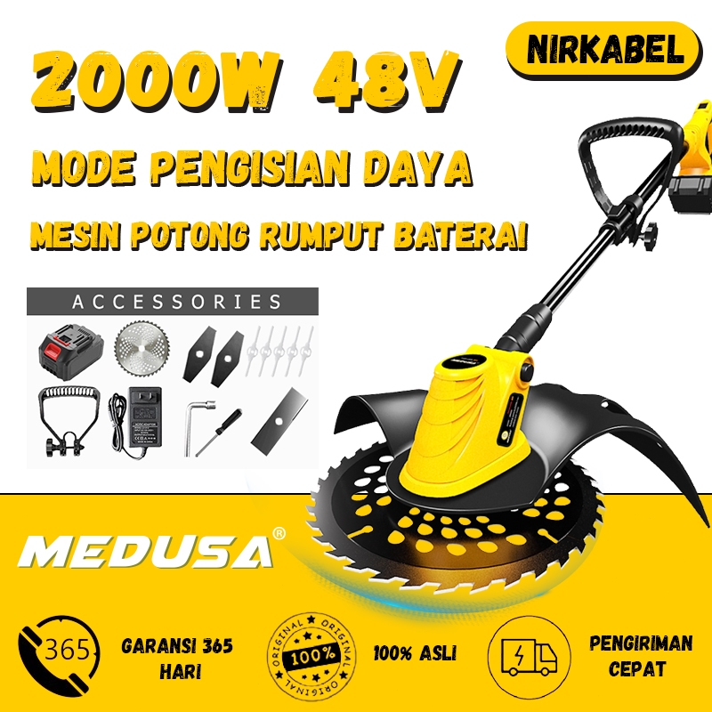 Mesin Potong Rumput Baterai Daya Tinggi Tahan Air Kebisingan Rendah Desain Pegangan Baterai Lithium 