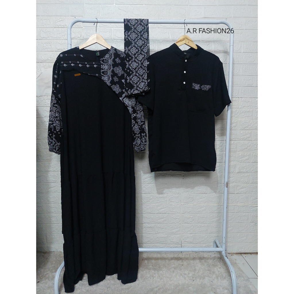 Della Couple Set Hijab - Koko Pria - Free Bross / Gamis Couple Pasangan / Gamis Set Hijab Motif Ceru