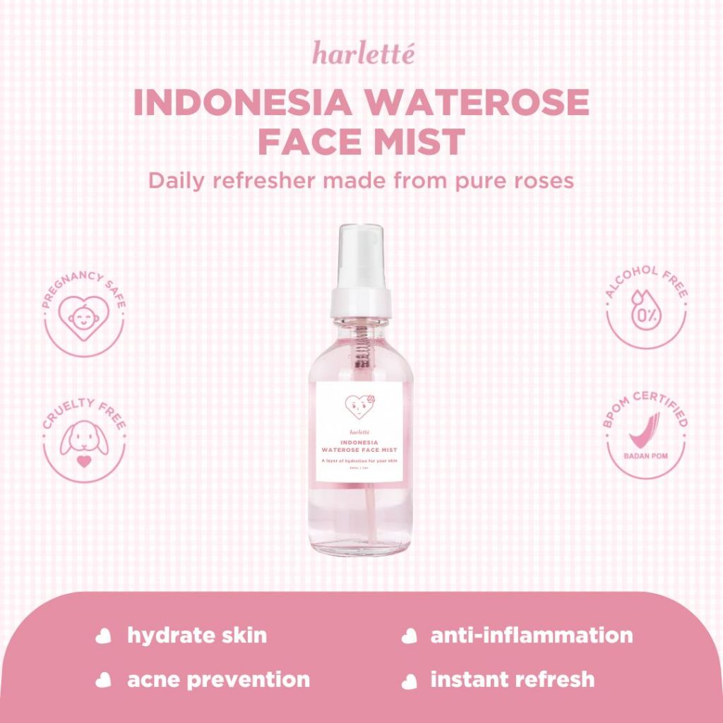 Harlette Indonesia Waterose Face Mist | Dry, Dehydrated, Combination, Oily, Acne Prone Skin, Hydrati