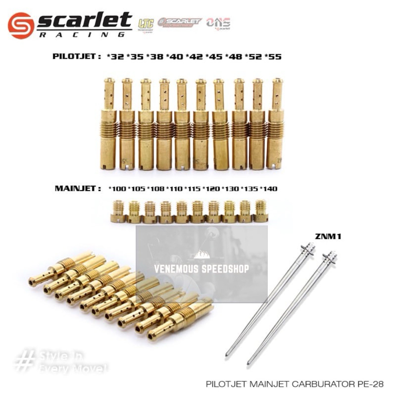 Pilot Jet PJ Main Jet MJ Set Scarlet Racing Pe 24 26 28 30