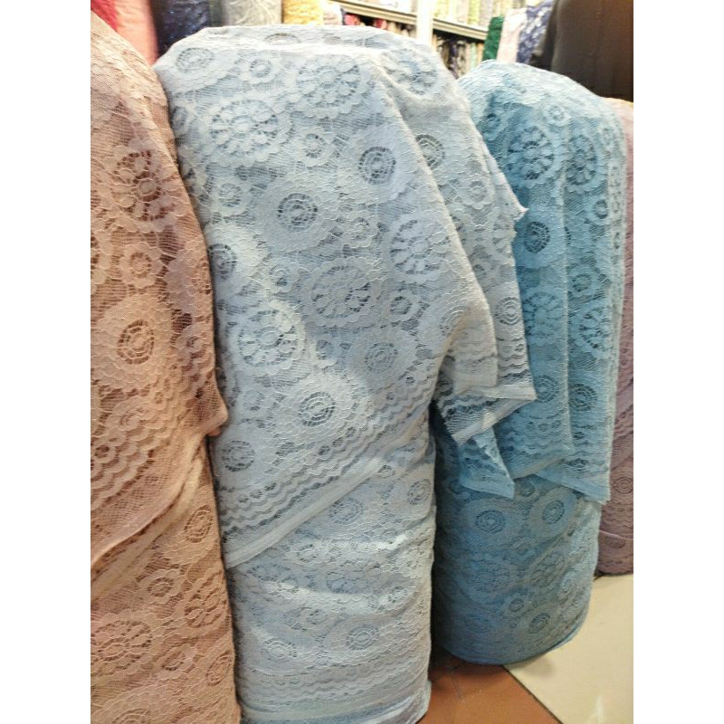 Kain/Bahan Brokat Corneli//Kain brokat lace cord warna iceblue//Bahan brokat premium bridesmaid