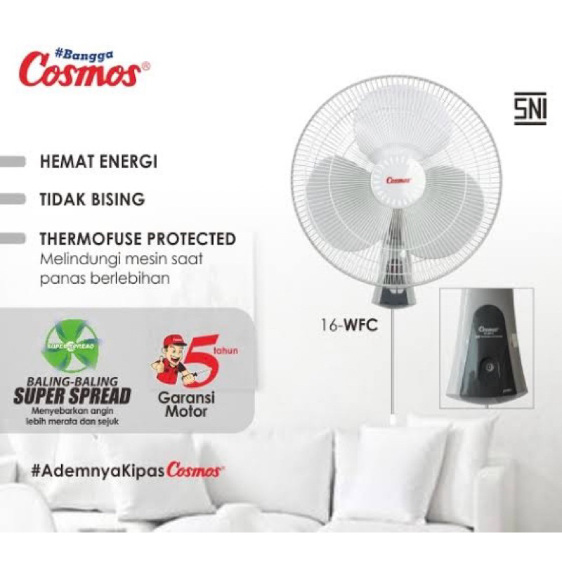 KIPAS DINDING / WALL FAN / KIPAS ANGIN TEMPEL DINDING 16INCI COSMOS 16WFC & 16WFO BLACK / GREY