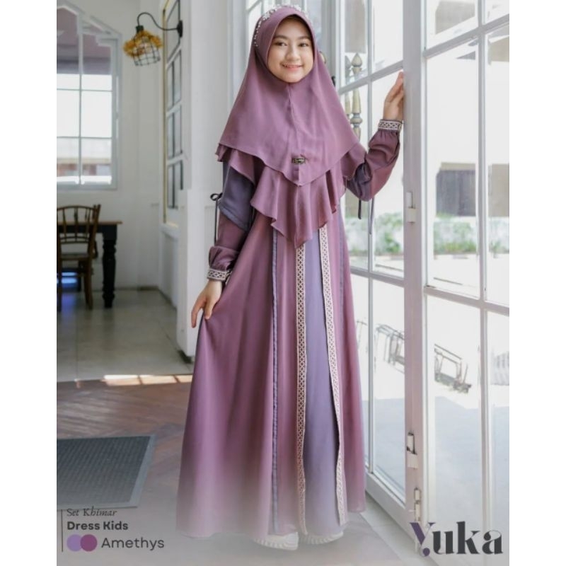 Yuuka Syar'i Kids Pakaian Gamis Anak Perempuan Tanggung Terbaru Bahan Ceruty Babydoll Aplikasi Renda