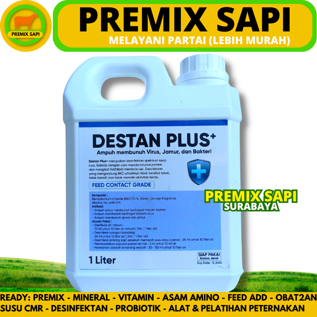 DESINFEKTAN KANDANG DESTAN PLUS 1 LITER - Disinfektan BKC 10% - Desinfektan Ayam Bebek Sapi Kambing 