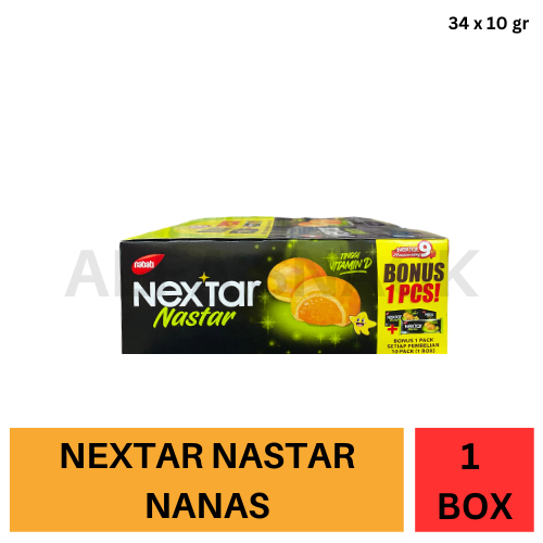 

Nabati Nextar Rasa Nanas Nastar, Blueberry, Stawberry, dan Cokelat Brownies 1 Box (10 x 34 gram)