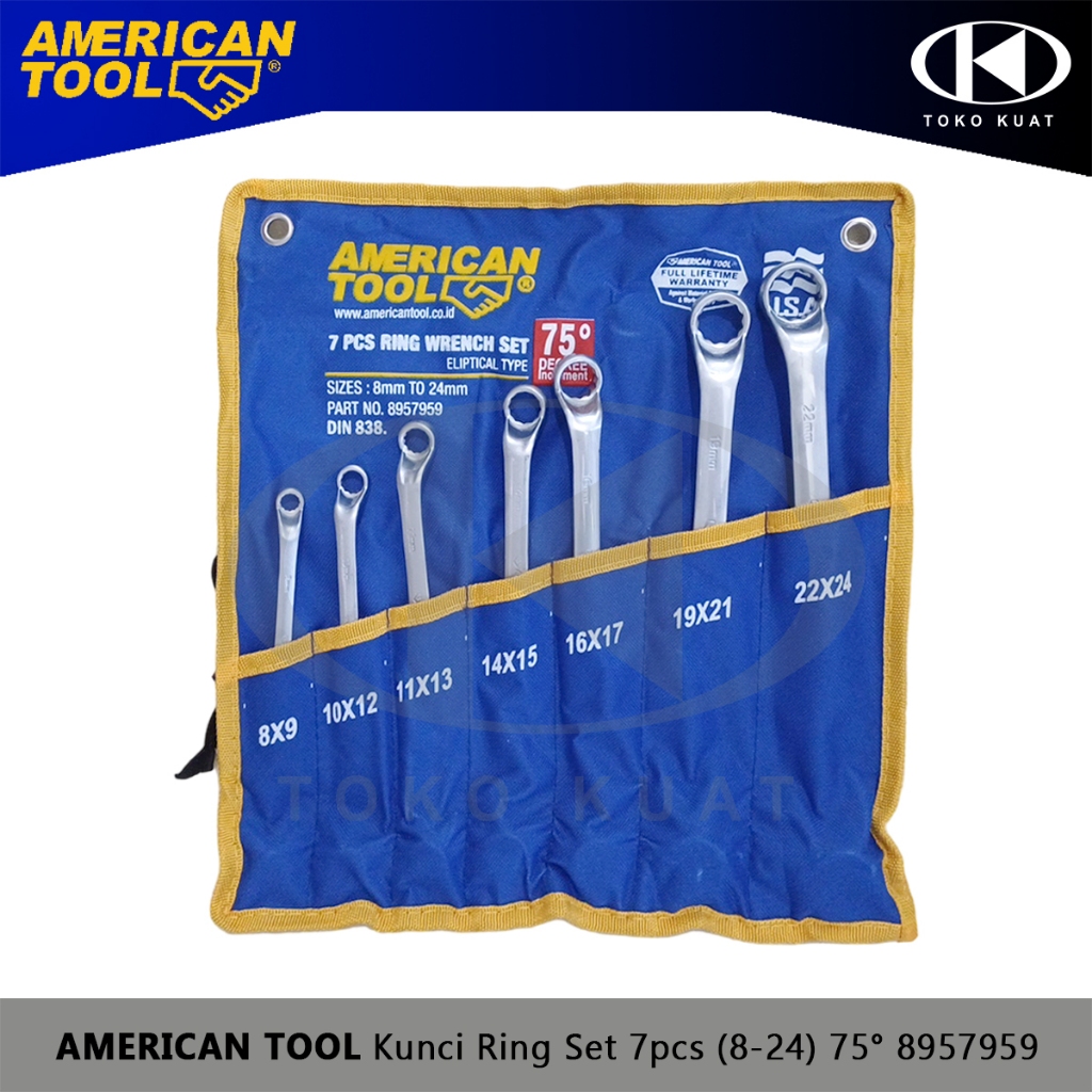 Kunci Ring Set 7pcs 8-24mm AMERICAN TOOLS Wrench Set 75° - 8957959