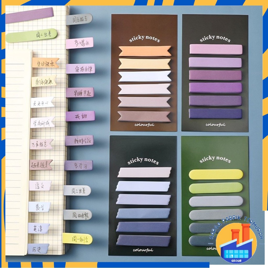 

HPT Sticky Note Gradiasi 6in1 Tempelan Kertas Catatan 120 Lembar Kertas Notes Morandi Warna Gradasi Label Indeks Kertas Deco Colourful Diy Jurnal Planner Mini Memo Bookmark Notepad Alat Tulis Kantor Sekolah
