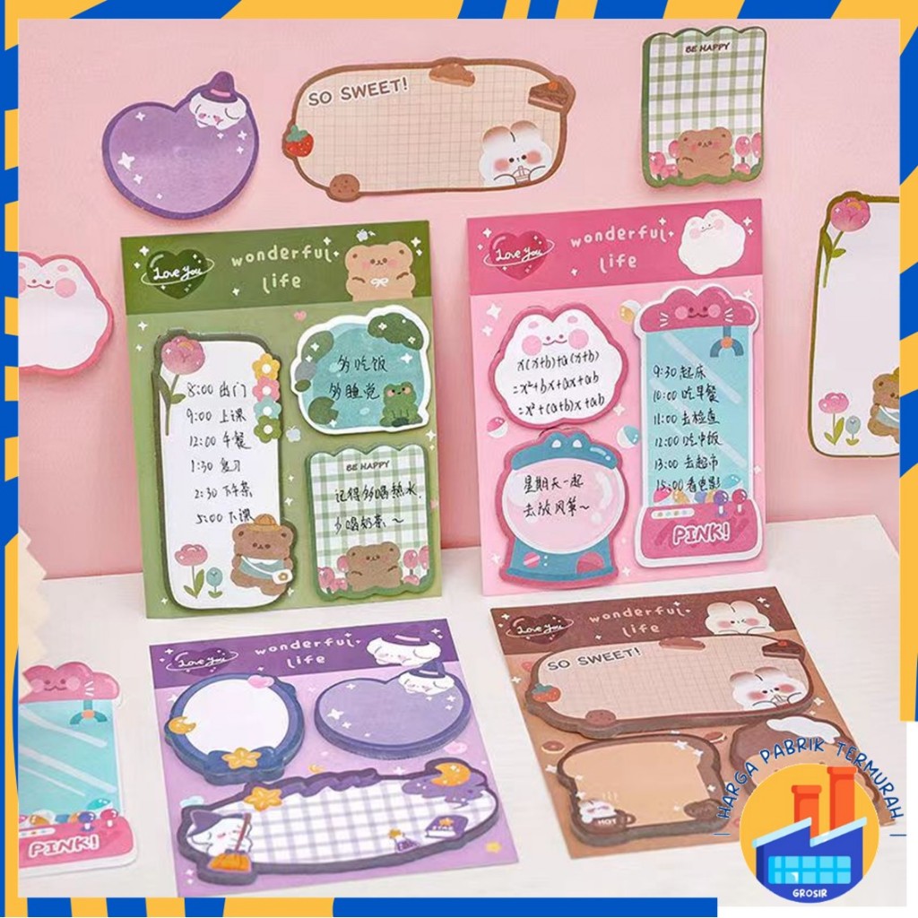 

HPT Sticky Notes Lucu 3 IN 1 Tempelan Kertas Catatan 60 Lembar Notes Kertas Tempel Karakter Bear Cat Rabbit Pembatas Buku Motif Hewan Imut Penanda Buku Memo Stick Stationery Memo Pad Convenience Cute 3 IN 1