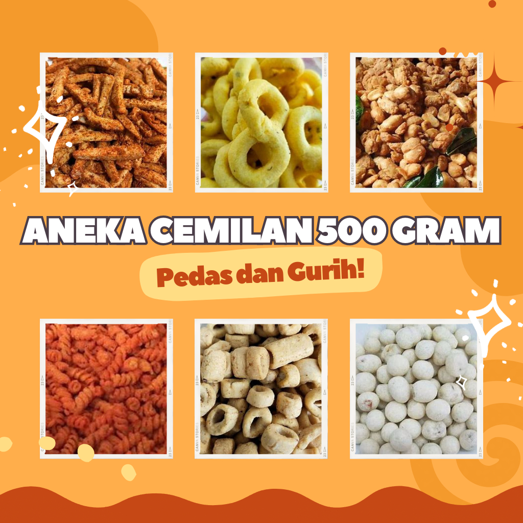 

BEST SELLER ANEKA CEMILAN PEDAS DAN GURIH ( 500 GRAM)