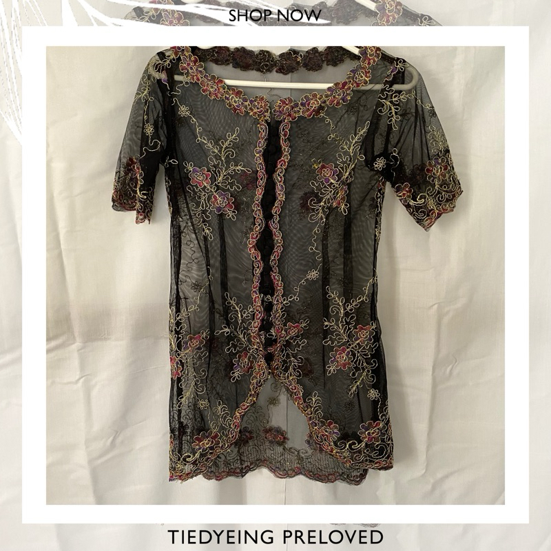 Pl Kebaya Vintage | Atasan Brukat Tile | Kebaya Lengan Pendek Warna Hitam | Kebaya Vintage