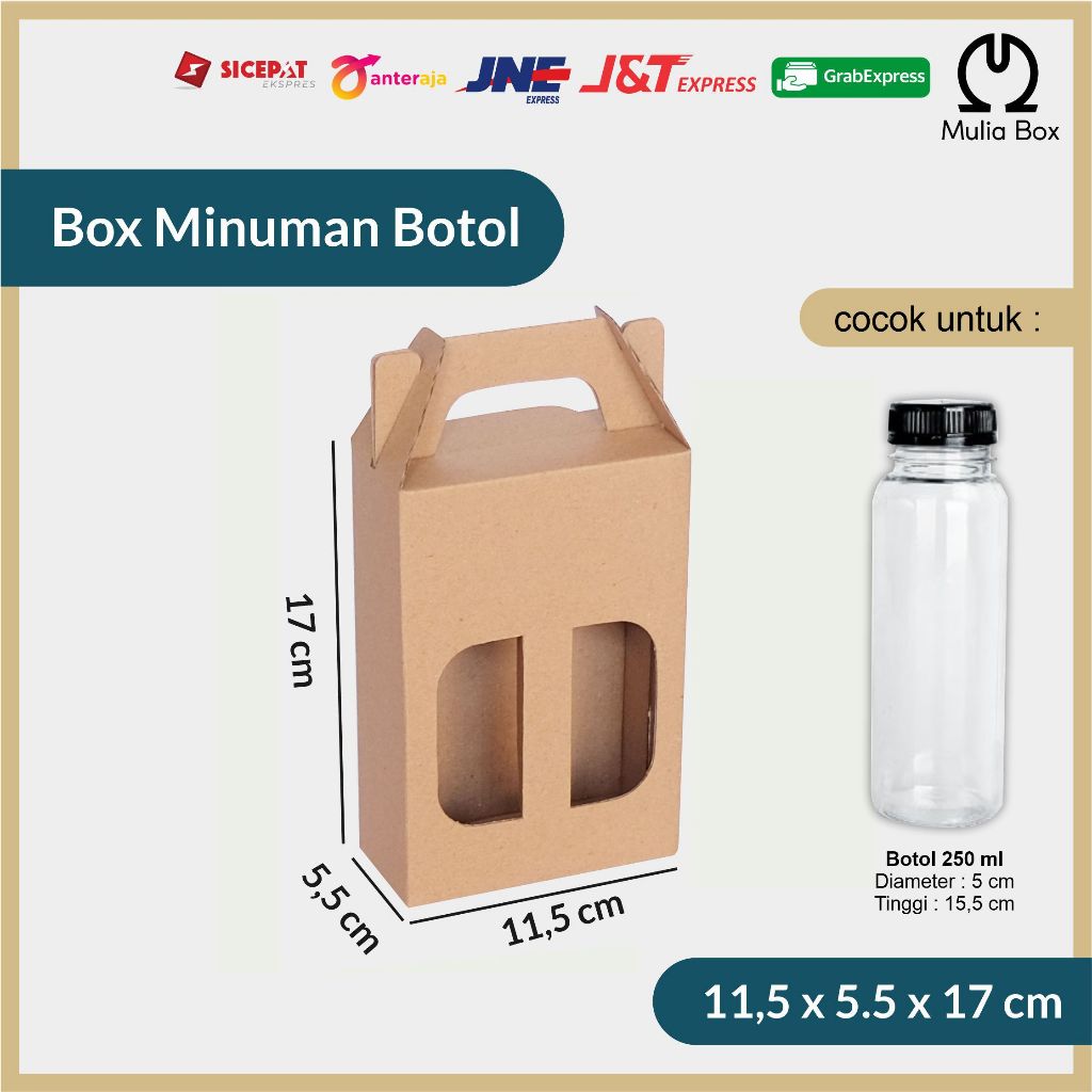 

Kardus Packing Jinjing / Gable Box 11,5 x 5,5 x 17 cm 2 Botol Kale 250ml Minuman Kopi Juice Hampers