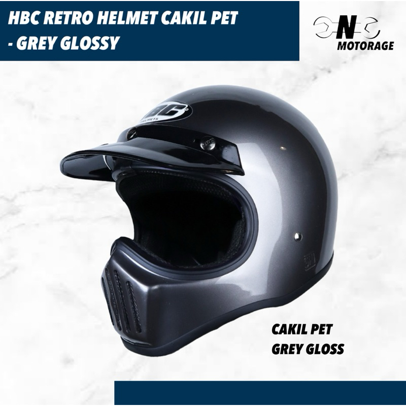 Helm Motor HBC Cakil Pet Full Face Retro - Grey Glossy / Abu Gloss