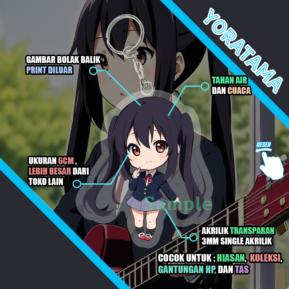 Gantungan Kunci Azusa Nakano K-on, Keychain Anime Lucu