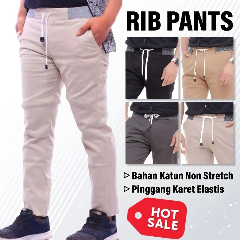 CELANA PANJANG PRIA CHINOS DEWASA RIB PINGGANG  KOLOR