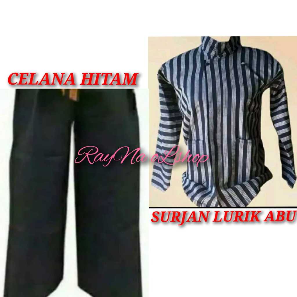 SURJAN LURIK ABU + CELANA HITAM | SETELAN PAKAIAN TRADISIONAL MODERN PRIA KHAS ADAT JAWA SOLO JOGJA