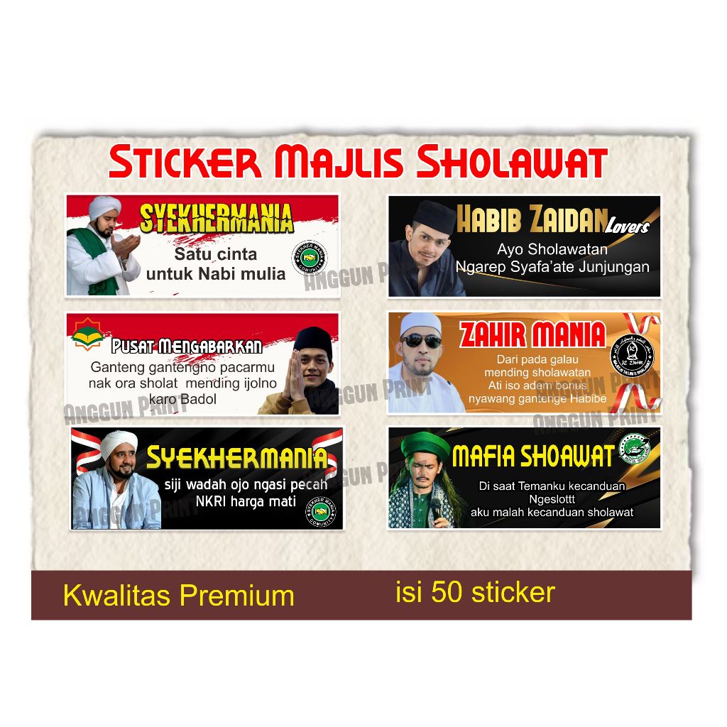 

(isi 50 pcs ) NEW Stiker Majelis Zahirmania, Syekhermania, gus iqdam, Mafia Sholawat, Habib Zaidan Lover Lengkap